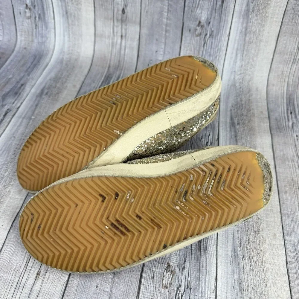 Golden Goose Super-Star Girls Size 1.5Y EUR 34 Silver Glitter Shoes Sneakers